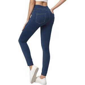 Women Jeggings Black High Waisted Tummy Control Stretch Pockets